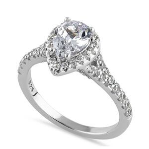 Elegant Victorian Pear Cut Halo Clear CZ Engagement Silver Ring New